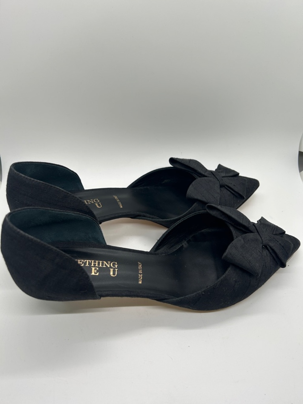 Something Bleu Black Pointed Toe Bow D'Orsay Kitten Heels Shoes **Size 9** 🥀🥀 - Picture 4 of 8